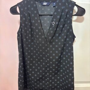 Lands' End Women's Black and Gray Polka Dot Blouse